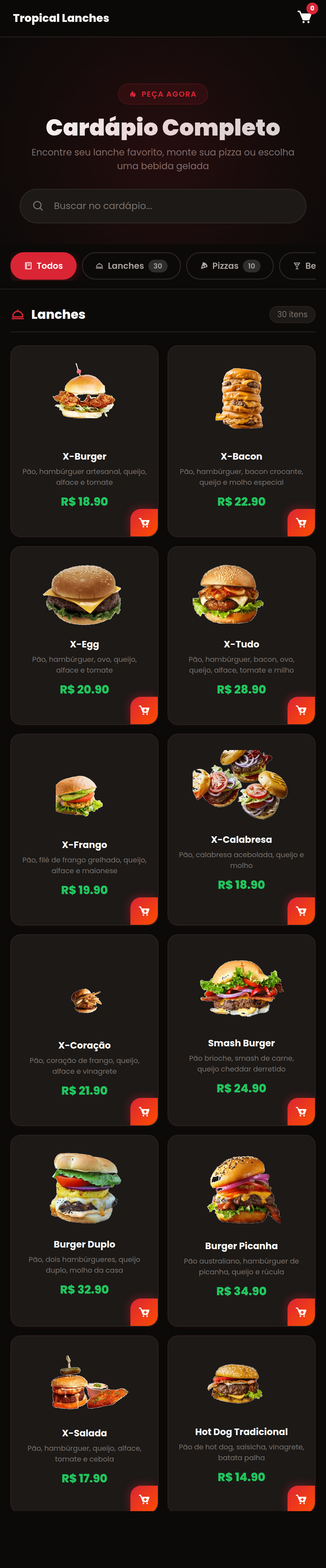 Cardápio Tropical Lanches